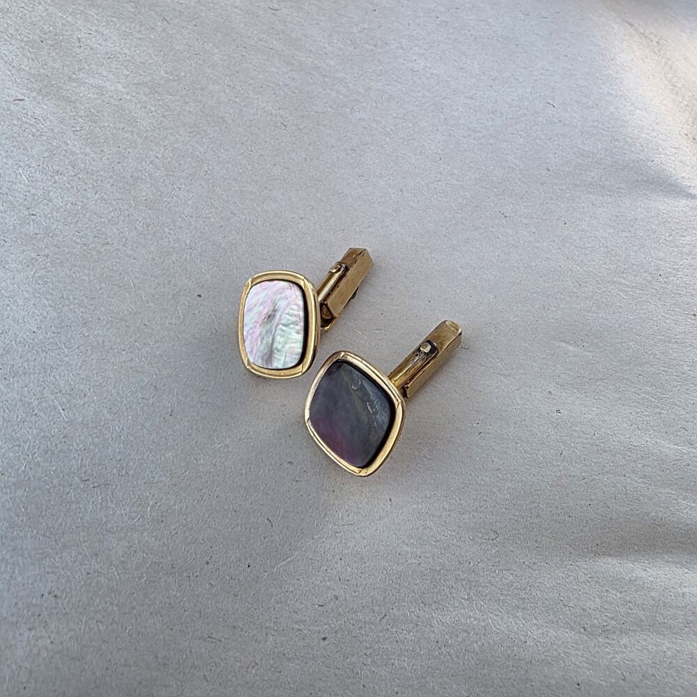 Vintage SWANK Mother of Pearl Abalone 1/40 10K Rolled Plated Cuff Links Gray - Picture 4 of 8